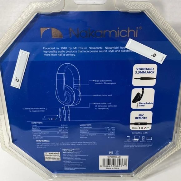 Nakamichi Precision Sound Over The Ear Headphones Metallic Edition Blue Wired - Picture 13 of 16